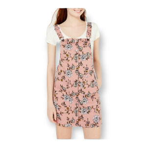 Tinseltown Dusty Rose Floral Print Vintage Style Button Front Overall Mini Dress